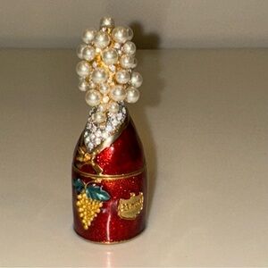 Vintage Bejeweled And Enamel Hinged Champagne Bottle Trinket Box